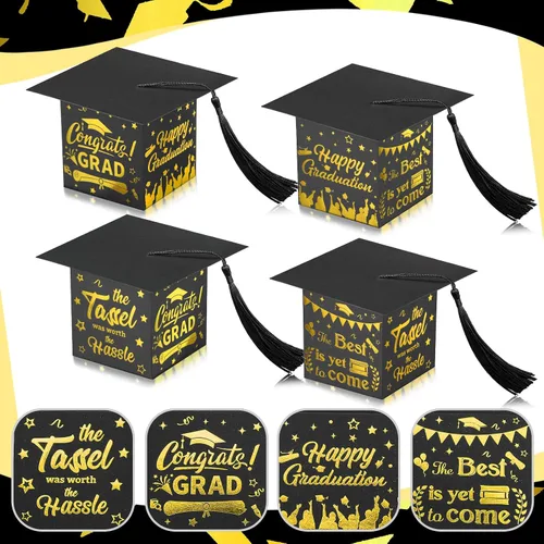 Vista 5 de Chuangdi 30 cajas de dulces de fiesta de felicitaciones graduadas, caja de casquillo de bricolaje con borlas para regalo de graduación, suministros