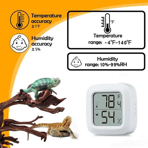 Vista 4 de Termómetro de tanque de reptiles, mini termómetro higrómetro digital, medidor de humedad de temperatura interior y exterior para humidores