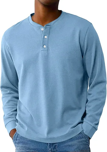 Vista 11 de Camisas de verano para hombre, camiseta Henley de manga larga con botones, estilo casual, M-3XL