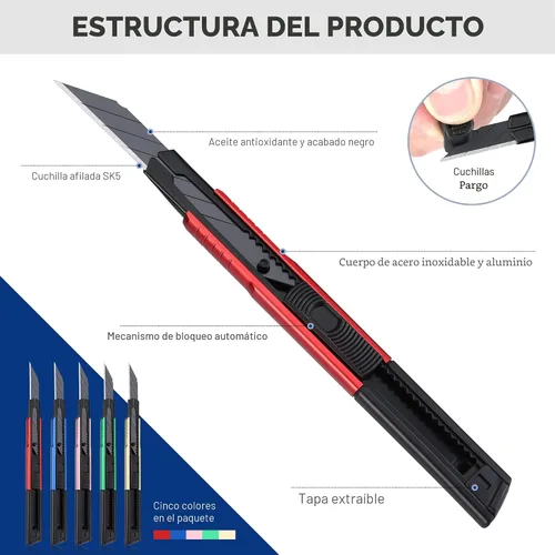 Vista 3 de WORKPRO Cuchillo de uso general premium con cuchilla retráctil y desmontable, juego de cortador de caja de aluminio resistente, cuchillos