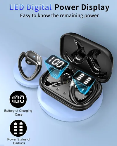 Vista 2 de Auriculares inalámbricos, Bluetooth 5.4 2026 deportivos, auriculares Bluetooth con micrófono ENC con cancelación de ruido, auriculares inalámbricos