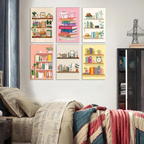 Vista 5 de Aihonmin Estantería 6 Pack Pintar por Números para Adultos Libros Pintura DIY sobre Lienzo con Pinceles Pigmento Manualidades DIY Pintura Acrílica