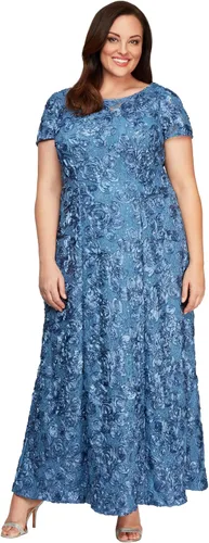 Vista 24 de Alex Evenings Women's Long Rosette Mother of The Bride Dress with Short Sleeves Bígaro cepillado