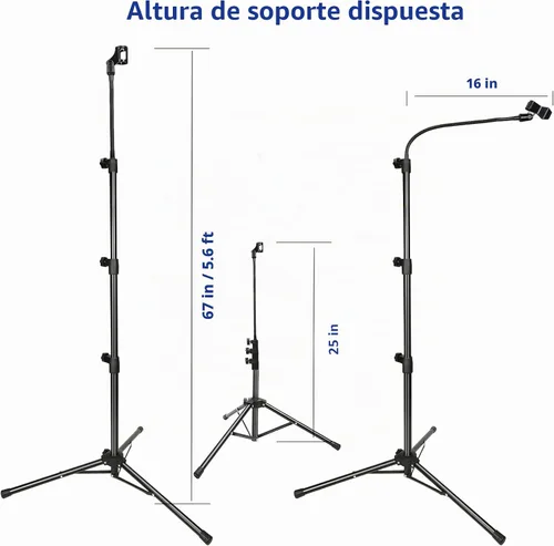 Vista 4 de Soporte para Micrófono, Soportes de Micrófono de Brazo Trípode con Cuello de Cisne, Soporte de Micrófono de Altura Ajustable de 24" a 67" con 2