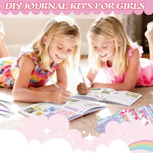 Vista 6 de QIYVLOS Paquete de 2 diarios de bricolaje para niñas, regalos de diario para adolescentes y niñas de 8 a 13 años, artes y manualidades, juego