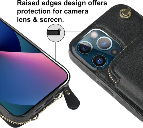Vista 7 de Bocasal - Funda tipo cartera con múltiples ranuras para iPhone 13 Pro, color negro RFID Blocking PU Leather Purse Case with Card Holder, Handbag