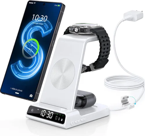 Vista 10 de Cargador inalámbrico para estación de carga Samsung con reloj para Samsung Galaxy S25 Ultra/S24 Ultra/Z Flip 7/Fold 6/Bud, estación de carga Android
