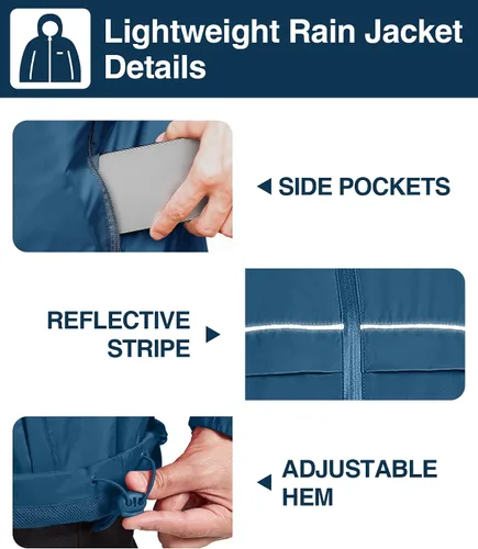 Vista 46 de SWISSWELL Chaqueta impermeable para hombre, rompevientos, ligera con capucha para uso diario casual