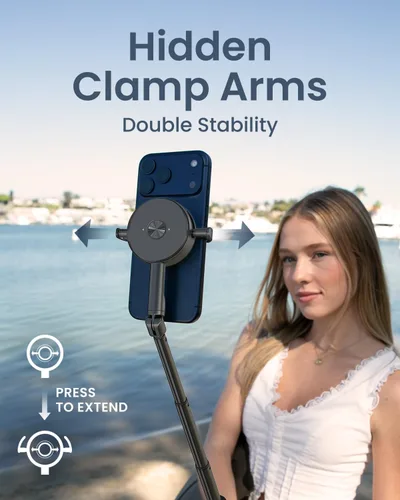 Vista 3 de KraftGeek Trípode magnético de doble cara de 67 pulgadas para iPhone MagSafe, trípode para selfie de apertura automática con control remoto
