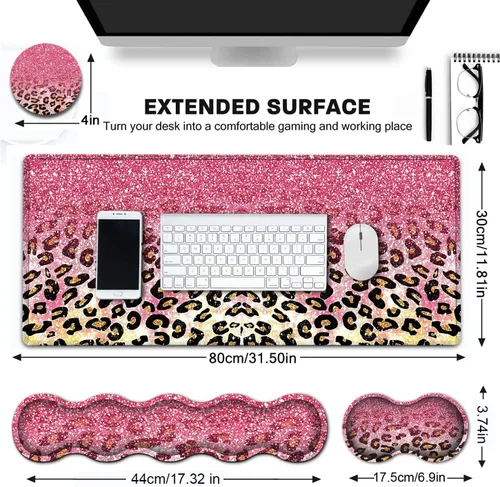 Vista 2 de Alfombrilla grande para mouse, extendida para juegos de 31.5 x 11.8 pulgadas, soporte ergonómico de espuma viscoelástica para teclado