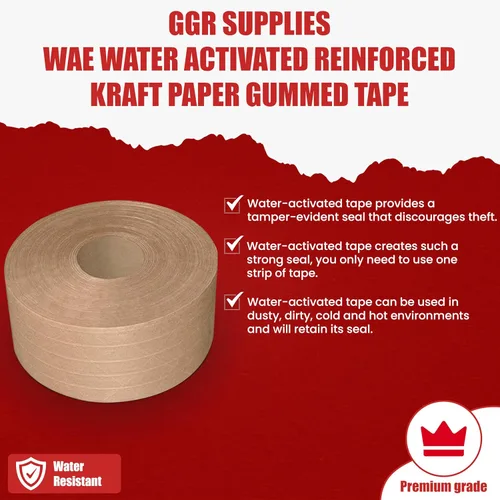 Vista 2 de GGR Supplies T.R.U. WAT-WAE - Cinta adhesiva de papel kraft reforzada activada por agua, cinta de embalaje a prueba de manipulaciones para envíos