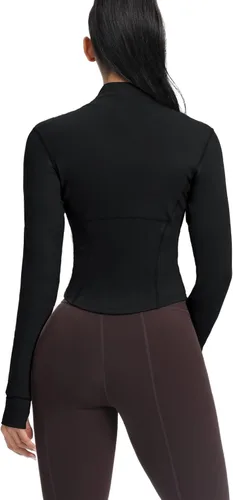 Vista 3 de AVGO Chaquetas de entrenamiento recortadas para mujer, con cremallera, ajustadas, atléticas, con agujeros para el pulgar