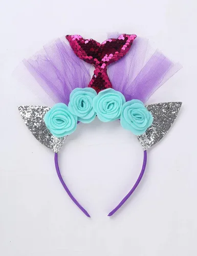 Vista 7 de Freebily Disfraz de princesa de sirena para cumpleaños cosplay fiesta disfraz de arcoíris de malla tutú vestido de aro para el pelo