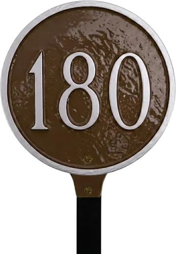 Vista 30 de Montague - Placa circular de metal con estaca para césped, 6.5 x 6.5 pulgadas, cobre antiguo/cobre