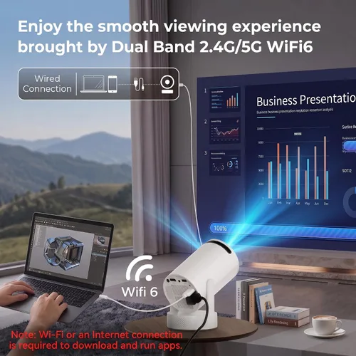 Vista 3 de Mini proyector con WiFi y Bluetooth, soporte 4K proyector de película
