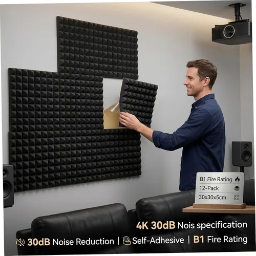 Vista 3 de Sound Proof Foam Panels 12 Pack – High-Density Self-Adhesive Acoustic Black Wall Panel, Fire Resistant 11.81x11.81x1.97