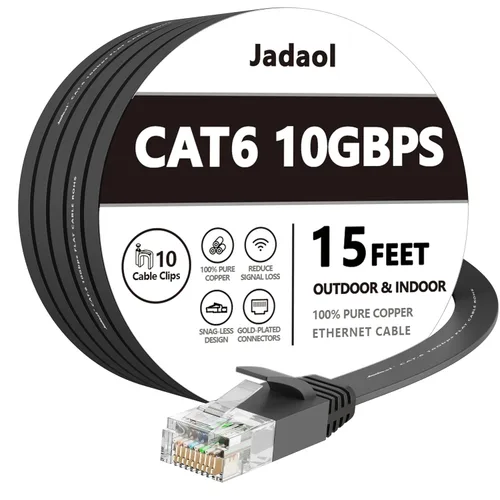Vista 52 de Cable Ethernet Cat 6 de 1 pie (paquete de 6), para exteriores e interiores, compatible con red Cat7 de 10 Gbps, cable de conexión LAN plano