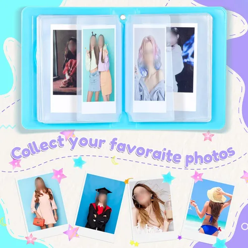Vista 6 de 2 piezas de álbum portafotos de 3 pulgadas, mini álbum para tarjetas Kpop con corazón en forma de amor, portafotos hueco con colgante, mini libro
