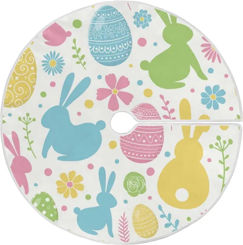 Vista 10 de Moudou Falda de árbol de Pascua, huevos de conejito de Pascua, falda de árbol de Navidad, tapete para decoración de interiores y exteriores