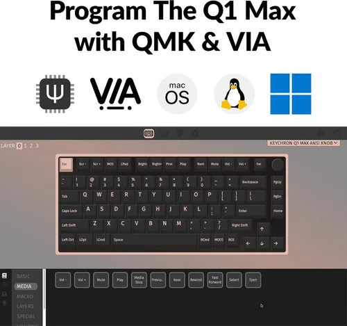 Vista 4 de Keychron Q1 Max RGB QMKVIA Teclado mecánico personalizado, perilla programable de metal completo de 2.4 GHzBluetoothTeclado con cable