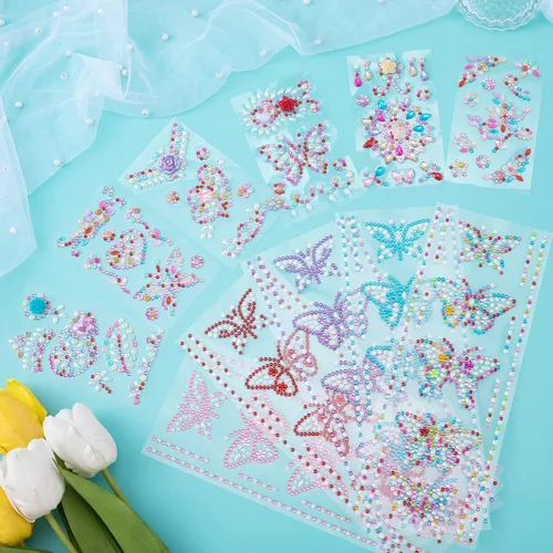 Vista 7 de PAGOW 11 hojas de calcomanías de diamantes de imitación, gemas MultiColor1