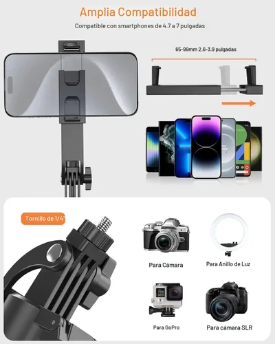 Vista 7 de Yeaki Trípode Automático de Seguimiento Facial de 71” para iPhone con Luz, Soporte de Teléfono Rotativo de 360° con Control Remoto Recargable