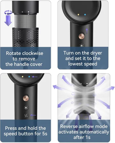Vista 7 de Secador de Pelo BeautiFlow 110,000 RPM Motor Sin Escobillas de Alta Velocidad Iónico, con Difusor y Boquilla Suavizante, Bajo Nivel de Ruido, Ligero