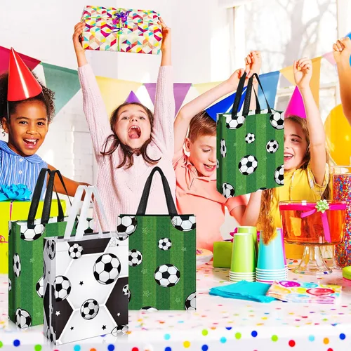 Vista 5 de Silkfly 30 bolsas de recuerdo de fiesta de fútbol de 10 x 12 pulgadas, bolsas de regalo de fútbol con asa, bolsas reutilizables de fútbol no tejidas