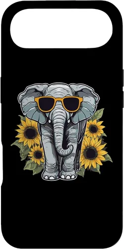 Vista 27 de Elephant with Sunglasses and Sunflowers Case for iPhone 16