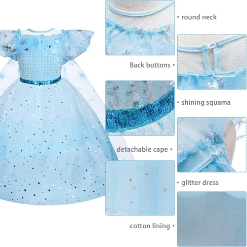 Vista 7 de Elsa - Vestidos de princesa para niñas, fiesta de cumpleaños con accesorios de 3 a 8 años