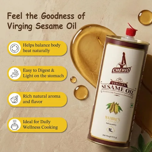 Vista 7 de CHEKKO Aceite de sésamo prensado en frío 100% puro, 1 litro (33 fl oz)