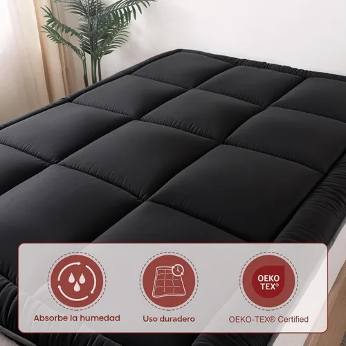 Vista 7 de WhatsBedding Colchón japonés para el suelo, colchón futón de 3 pulgadas, tapete de tatami negro, relleno de espuma viscoelástica triturada, plegable