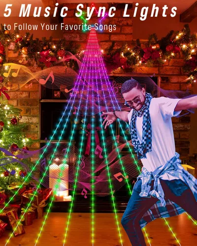Vista 3 de Luces de decoración navideña para exteriores con estrella, pantalla inteligente de bricolaje personalizada de 100 modos, 3.6 m, cascada de árbol