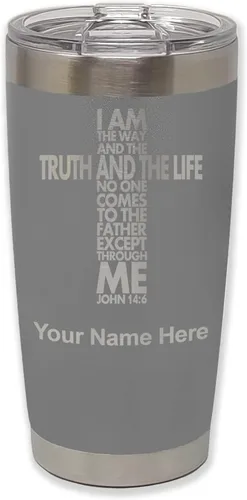 Vista 34 de LaserGram Vaso aislado al vacío de 20 onzas, versículo de la Biblia John 14-6, grabado personalizado incluido (negro) Engraved Gift for Christian