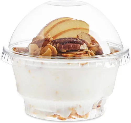 Vista 6 de Juvale Vasos de plástico con tapas, 5 onzas, transparentes, paquete de 50 unidades, tazas de postre y recipientes de helado con tapas de cúpula