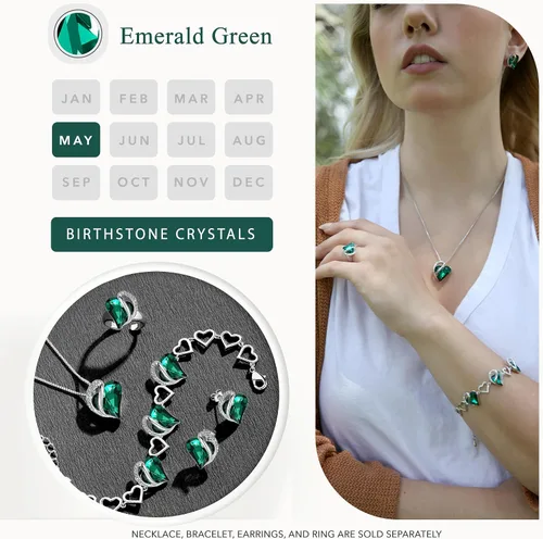 Vista 4 de Leafael - Aretes de tuerca de cristal con piedra natal de corazón infinito para mujer, joyería en tono plateado para niñas, regalos de cumpleaños