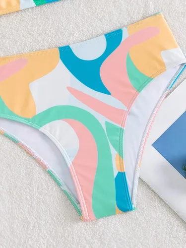 Vista 4 de SHENHE Traje de baño de dos piezas con estampado de cintura alta para mujer