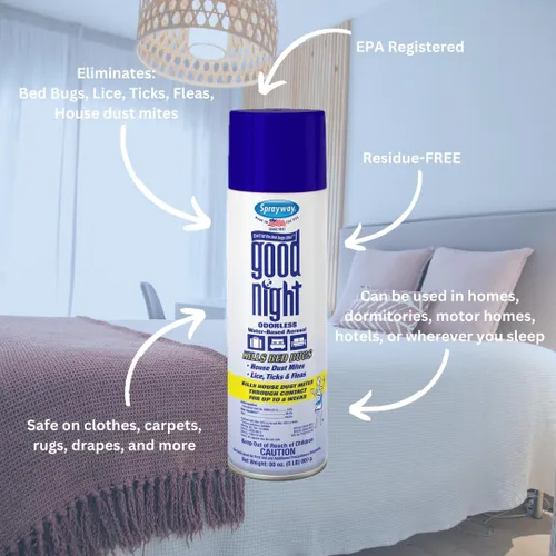 Vista 3 de Good Night Bed Bug Spray de 16 onzas, paquete de 12 Sin olor, a base de agua, registrado por la EPA Elimina chinches, piojos, garrapatas