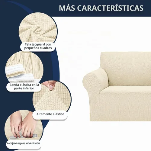 Vista 4 de Cupuamon Funda elástica para sofá de 1 plaza, funda protectora de muebles con parte inferior elástica de tela jacquard a cuadros pequeños para Beige