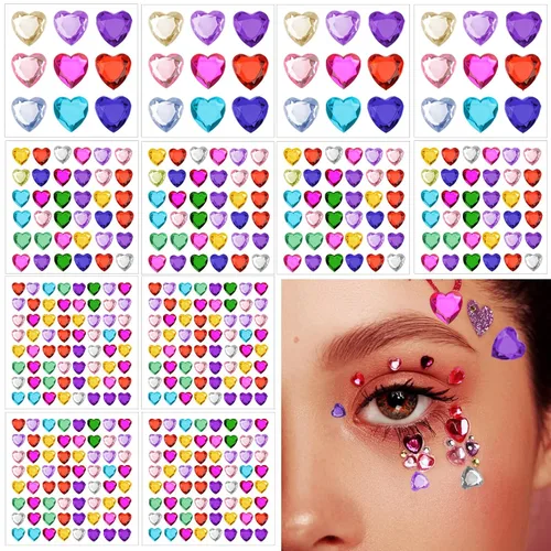Vista 11 de 1250 calcomanías de diamantes de imitación autoadhesivas, gemas de arco iris para cara, cabello, uñas, brillantina, calcomanías de diamantes