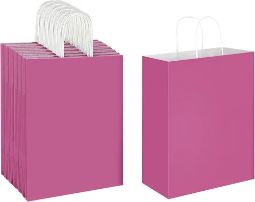 Vista 11 de Oikss - Paquete de 50 bolsas de papel kraft marrón natural con asas, tamaño grande, 10x5x13, para regalos de cumpleaños, compras al por menor