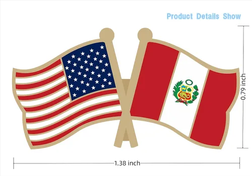 Vista 2 de Paquete de 4 pines de solapa con doble bandera peruana con bandera peruana