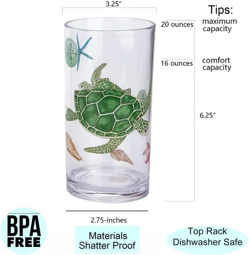 Vista 2 de KX-WARE Sea Ocean Life Vaso de plástico de 20 onzas, juego de vasos de vidrio para bebidas mixtas, juego de 4 multicolor