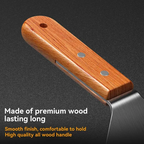 Vista 4 de Espátula para plancha, espátula de metal para sartén de hierro fundido, espátulas de acero inoxidable con mango de madera cómodo, espátula