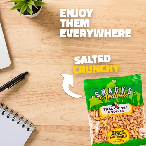 Vista 6 de Tradiciones Andinas Chulpe Salado Crujiente de Maíz 4.59 oz - Snack Chulpi Frito y Salado, Salado Frito, Productos Peruanos Listo para Comer, Bolsas
