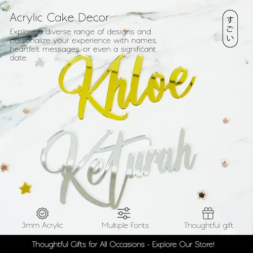 Vista 6 de Decoración acrílica personalizada para tarta, 1 unidad, dorado, oro rosa, negro, plata, 8 pulgadas, estilo moderno, nombre y mensaje