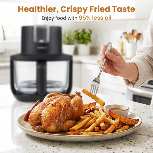 Vista 4 de COSTWAY 4.7 QT Glass Air Fryer with Steam Frying Mode