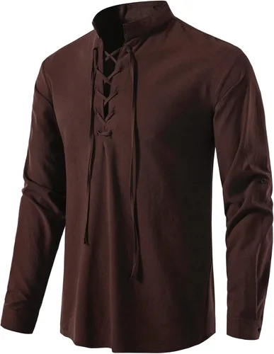Vista 19 de LucMatton Camisa de manga larga para hombre, estilo retro, con cordones, medieval, renacentista, pirata, vikingo, steampunk, gótico, victoriano