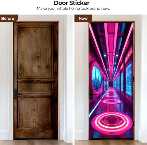 Vista 2 de Calcomanías para puerta, 3D y 90, diseño de arcade, visera, VR, aventura, murales, papel tapiz autoadhesivo para puerta, póster para dormitorio