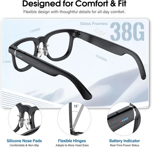 Vista 7 de Coucur Lentes inteligentes AI con cámara, gafas Bluetooth para hombres y mujeres (3 lentes)